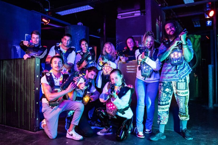 Aloha Amsterdam: Laser Tag Experience - The instruction room: sliding doors, UV light, and safety talk